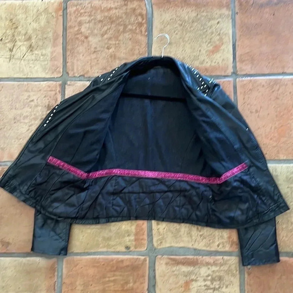 Studded Vintage Distressed Black Leather Jacket Women's Small - Picture 8 of 14